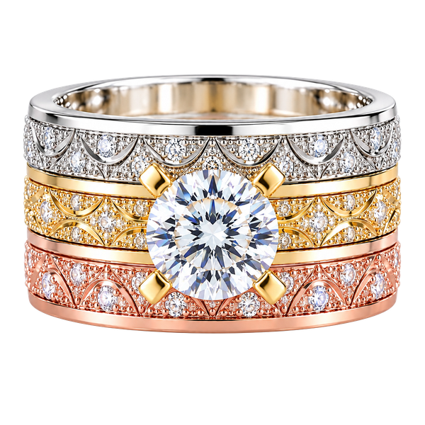 Stunning 3-Tone Vintage-Inspired CZ Statement Ring