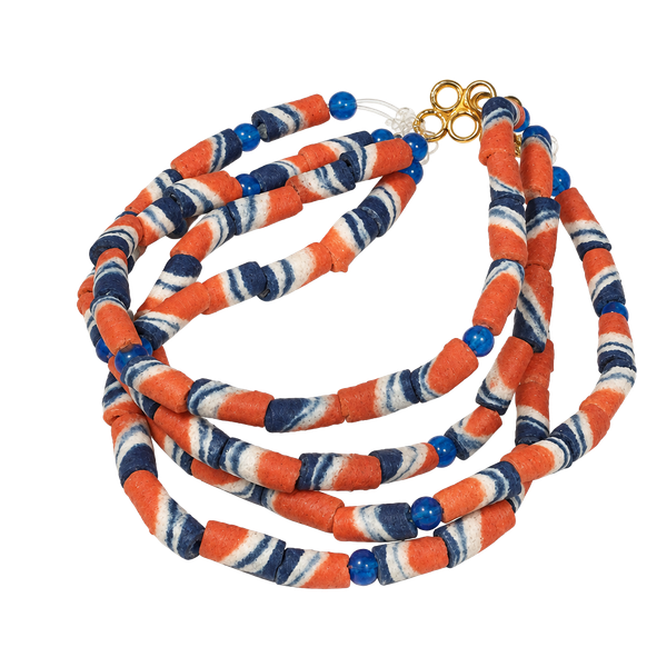 Red White And Blue Ghanaian Krobo recycled powder glass beads Bracelet