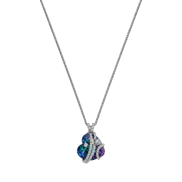 Crystal Purple Heart Pendant Rhinestone Butterfly Necklace Silver
