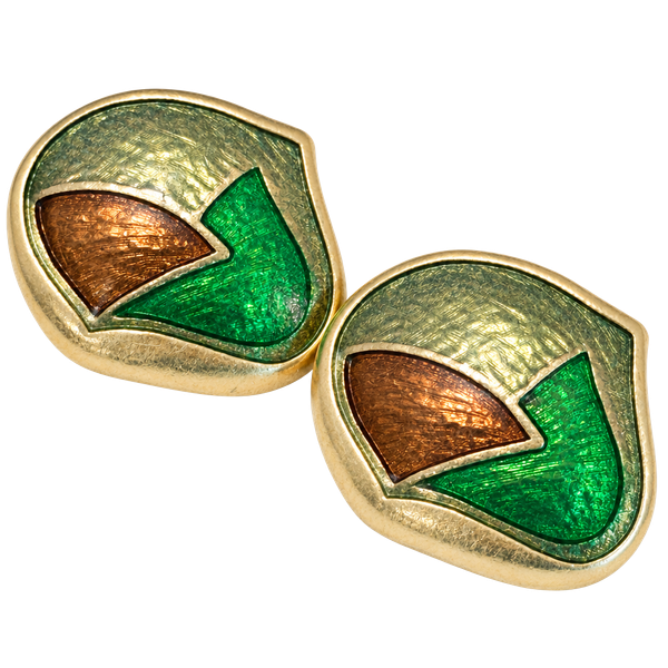 Vintage Enamel Geometric Statement Earrings Green Gold