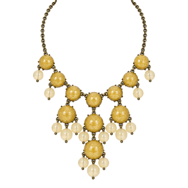 Vintage Gold Tone Yellow Acrylic Cream Bead Bib Necklace
