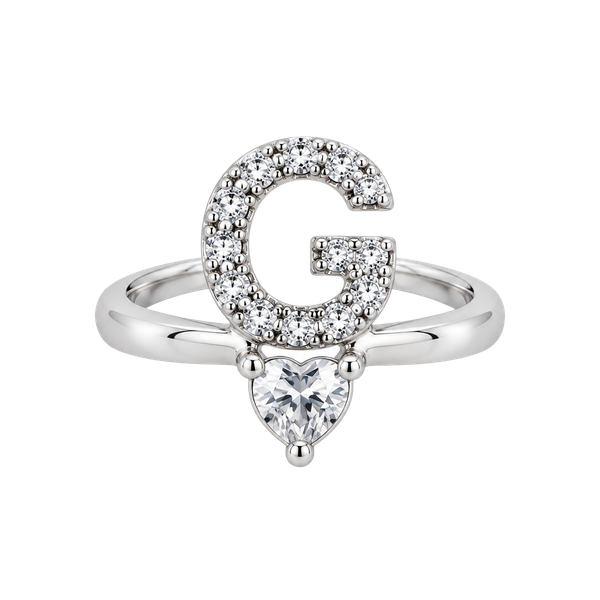 Initial Letter G Crystal Pave Ring Silver Tone