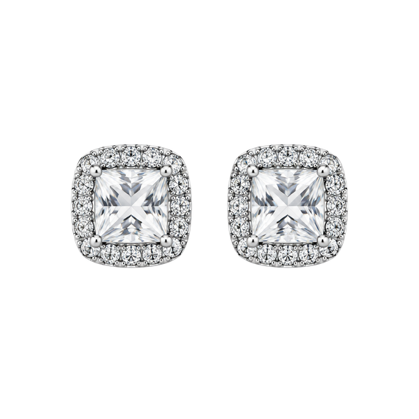Cushion-Cut CZ Halo Stud Earrings Silver Tone