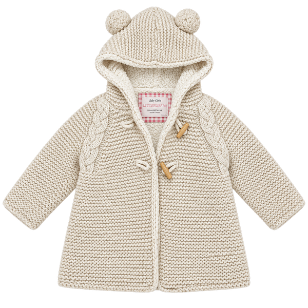 Zara Knitwear Hooded Cardigan Size 12-18 Months Beige Bear Ears