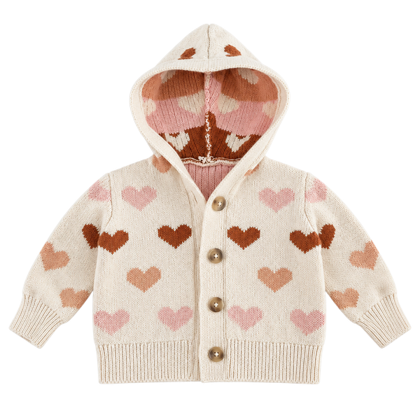 Old Navy Heart Knit Cardigan Size 3-6M Cream Pink Sweater