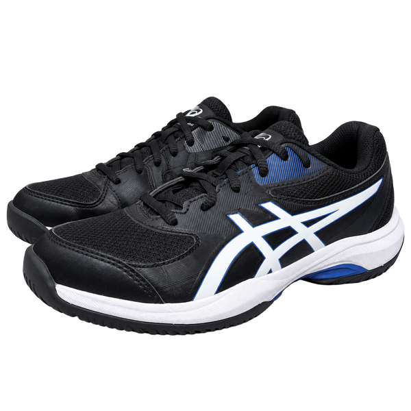 ASICS Gel-Game GS Size 3 Black White Blue Tennis Shoes Athletic Sporty Sneakers