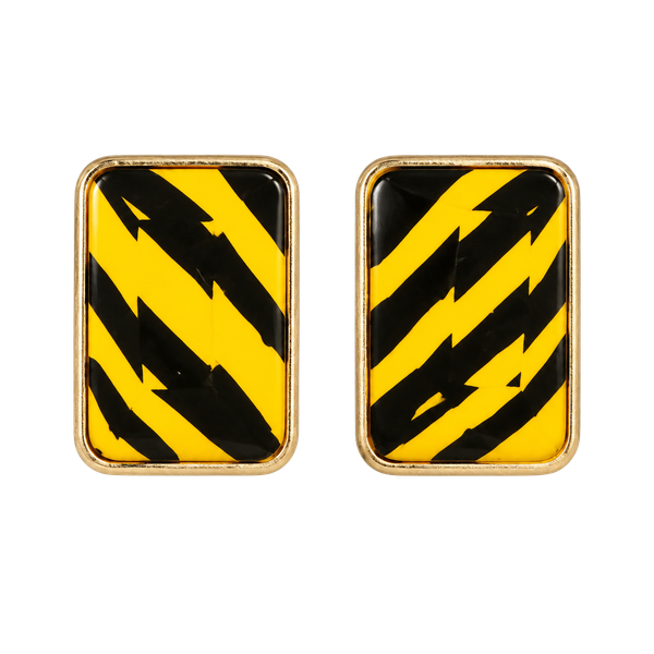 Unbranded Black Yellow Caution Stripe Stud Earrings