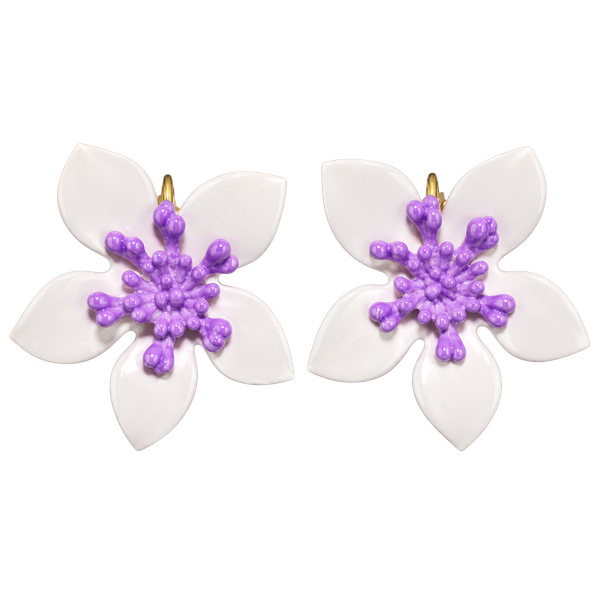 Vintage Enamel Purple Flower Clip-On Earrings Retro Floral