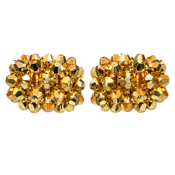 Vintage Gold Tone Faceted Bead Cluster Clip On Earrings