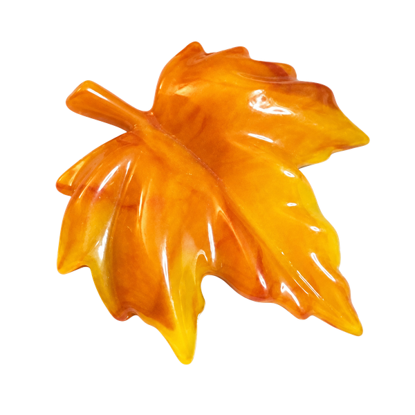 Vintage Amber Colored Resin Maple Leaf Brooch Pin Rhinestone