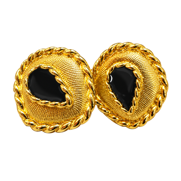 Judith Jack Vintage Gold Tone Black Stone Stud Earrings