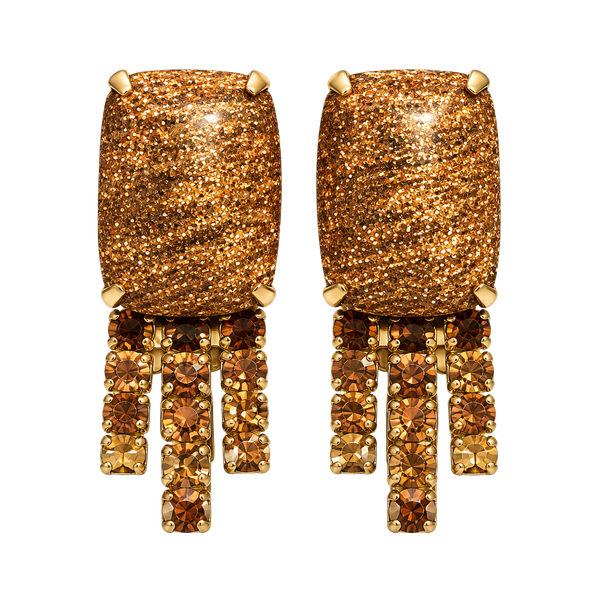 Vintage Gold Tone Brown Rhinestone Screw Back Earrings