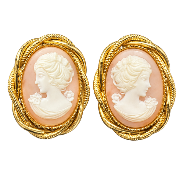Vintage Gold Tone Cameo Clip On Earrings