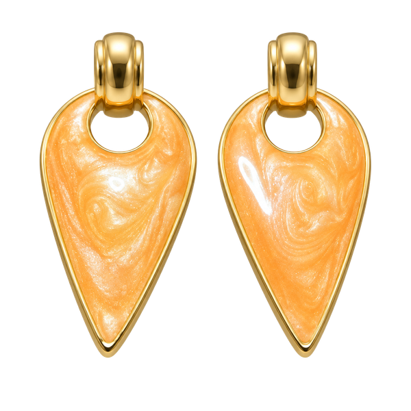 Vintage Gold Tone Peach Swirl Enamel Teardrop Earrings