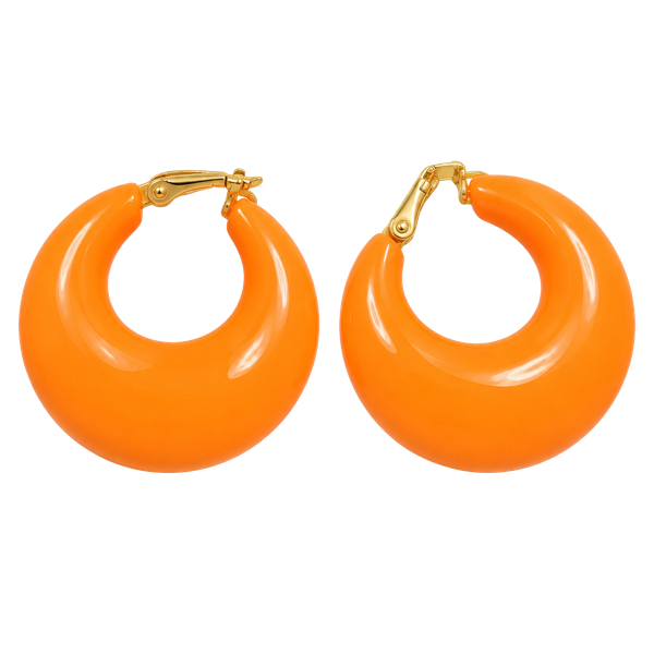Vintage Orange Bakelite Chunky Hoop Clip On Earrings