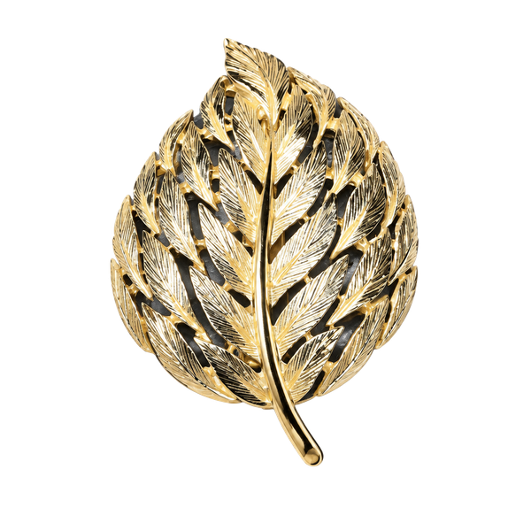 Vintage Gold Tone Leaf Brooch Pin Textured Botanical