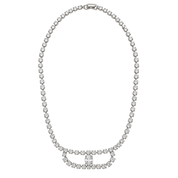 Vintage Rhinestone Tennis Necklace Silver Tone