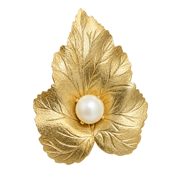 Sarah Coventry Goldtone Leaf Brooch With Faux Pearl