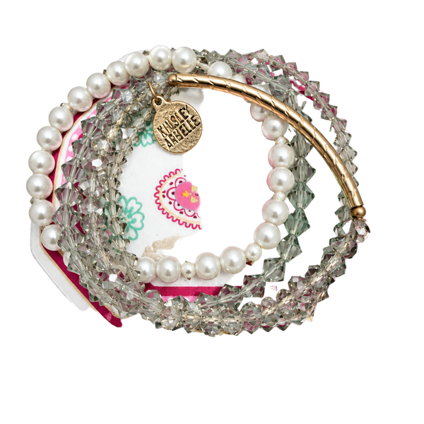 Kinsley Armelle Crystal and Pearl Beaded Wrap Bracelet Stack
