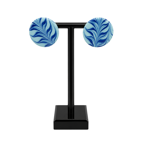 Unbranded Blue and White Marbled Round Resin Stud Earrings Blue White