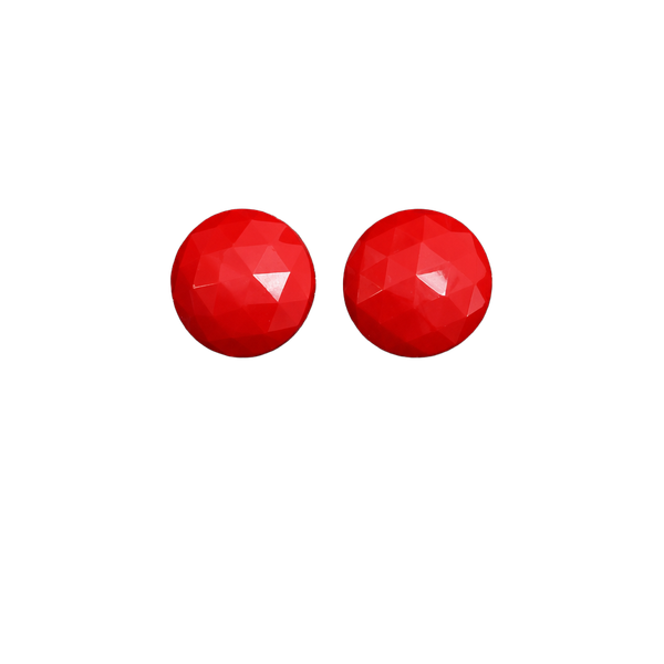 West Germany Red Faceted Plastic Domed Clip-On Earrings