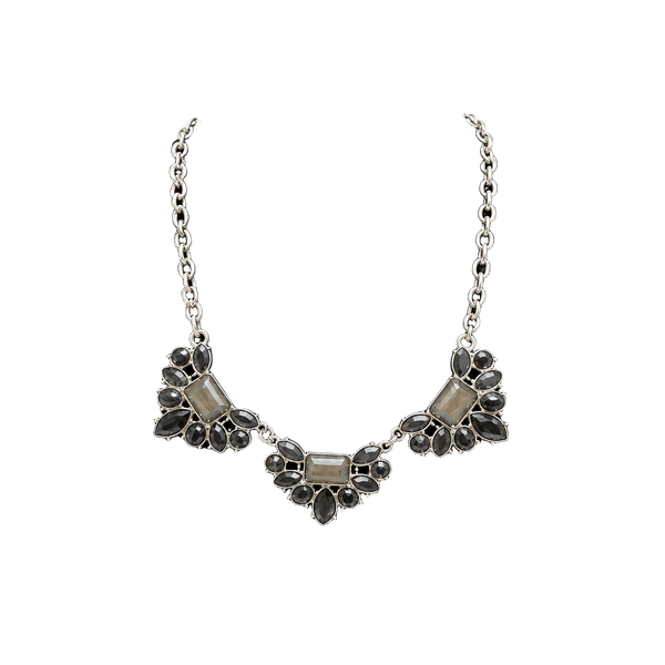 Unbranded Silver Tone Black Rhinestone Statement Necklace