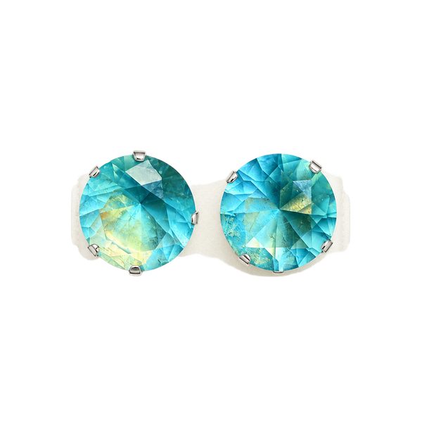 Sterling Silver Blue Crystal Round Faceted Stud Earrings