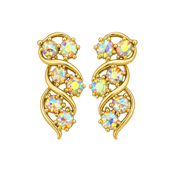 Vintage Aurora Borealis Crystal Gold Tone Clip Earrings