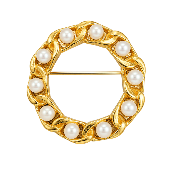 Vintage NAPIER Goldtone Faux Pearl Circle Brooch