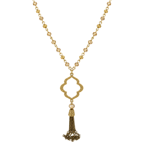 Vintage Boho Tassel Pendant Necklace Long Beaded Gold Tone