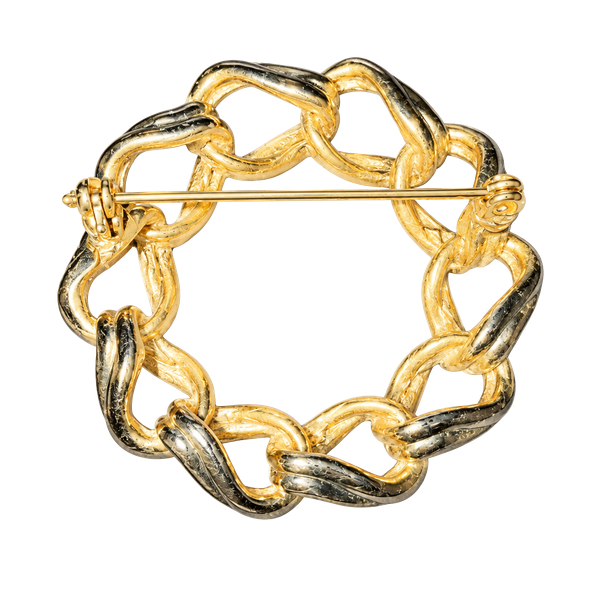 Vintage Gold Tone Interlocking Chain Link Circle Brooch