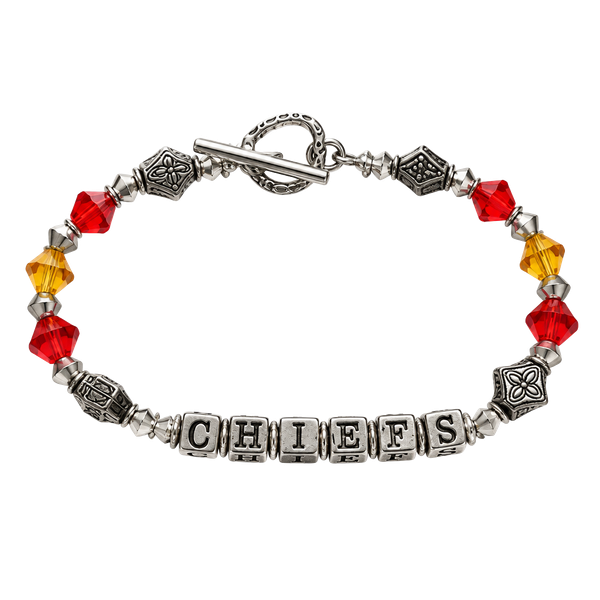 Kansas City Chiefs Beaded Crystal Toggle Bracelet Red Yellow Silver