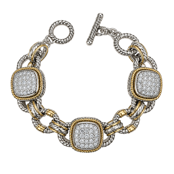 Two-Tone Cable Pave Crystal Toggle Link Bracelet