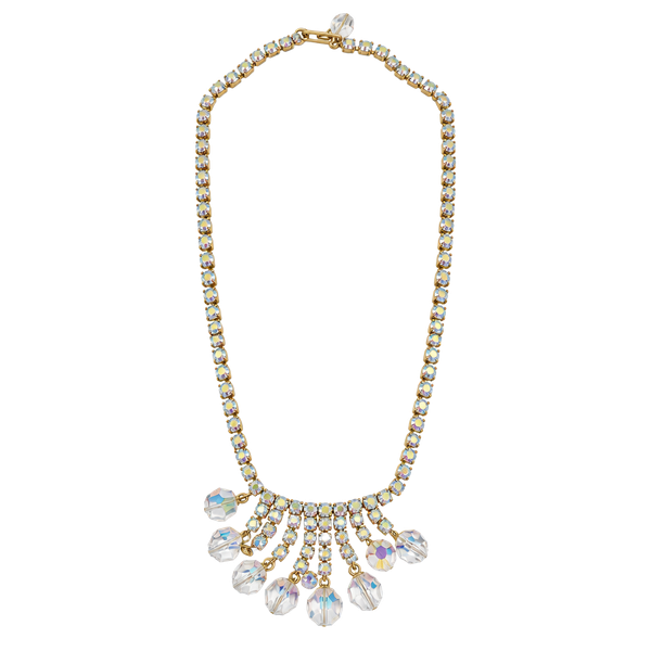 Vintage Aurora Borealis Rhinestone Waterfall Necklace