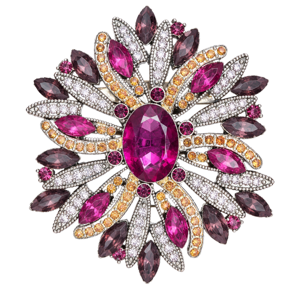 Vintage Style Rhinestone Starburst Brooch Pink Purple Crystal