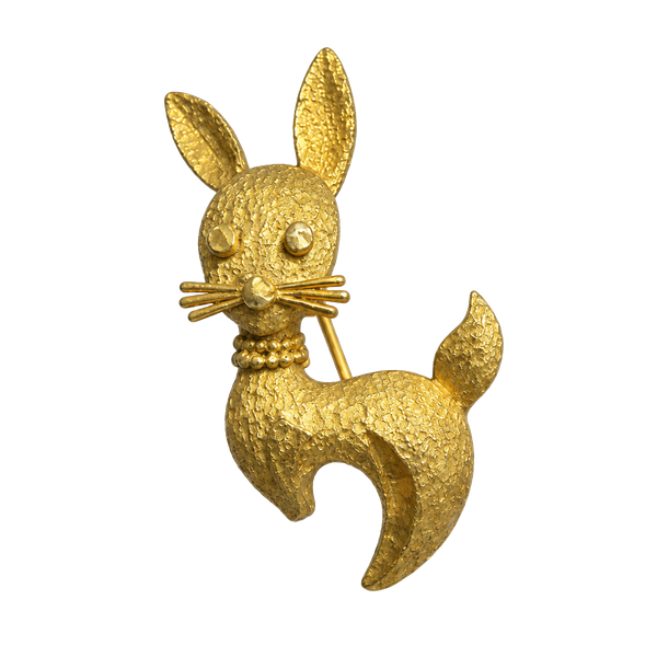 Mamselle Vintage Textured Gold Tone Bunny Rabbit Brooch