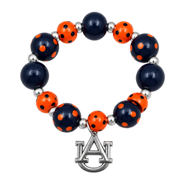 Auburn University Tigers Beaded Stretch Bracelet Navy Orange Logo Charm