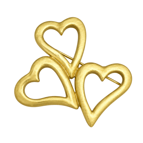 Vintage Gold Tone Triple Heart Brooch Pin