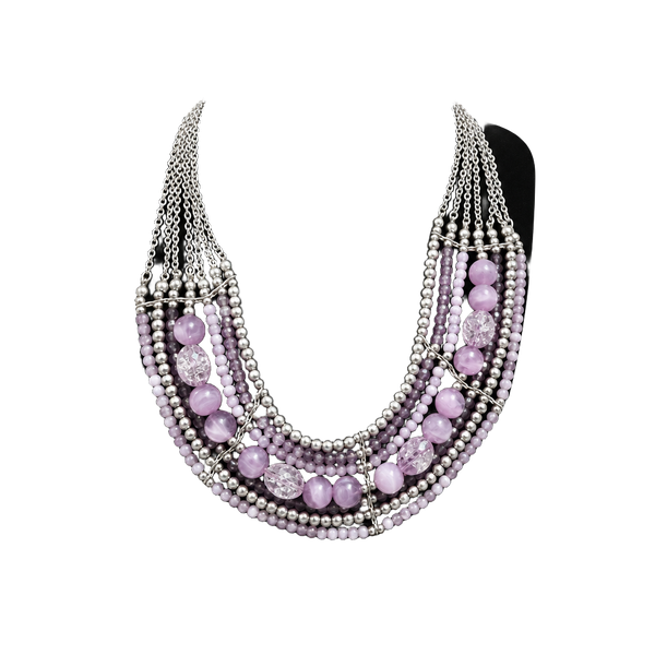 NY&Co Multi Strand Beaded Necklace Silver Tone Purple Beads