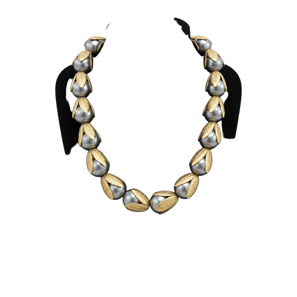 Lenora Dame Heavy Faux Pearl And Goldtone Leaf Necklace