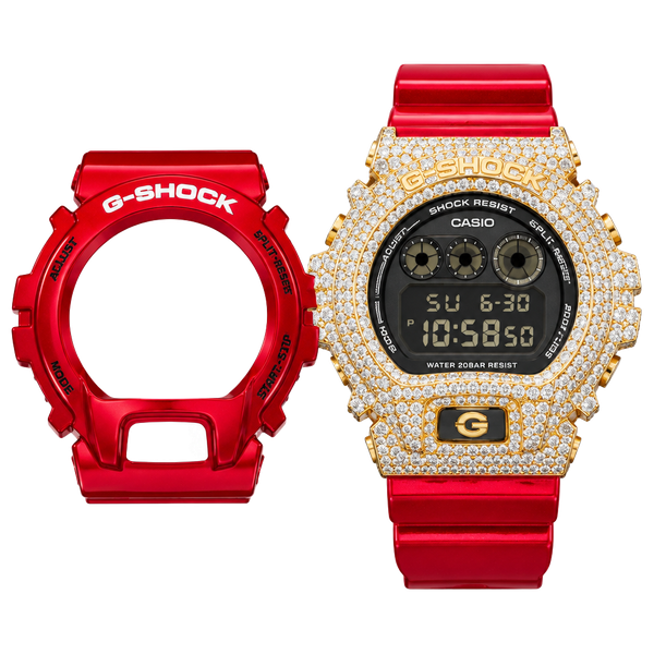 Casio G-Shock DW-6900 Moissanite Bezel Watch Red Strap
