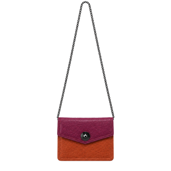 Colorblock Leather Chain Crossbody Bag Pink Orange Wallet On Chain