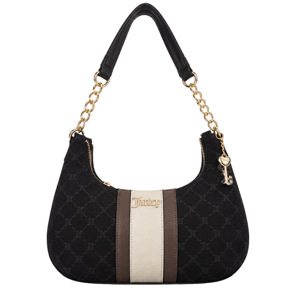 Juicy Couture Shoulder Bag Black Velvet Gold Chain