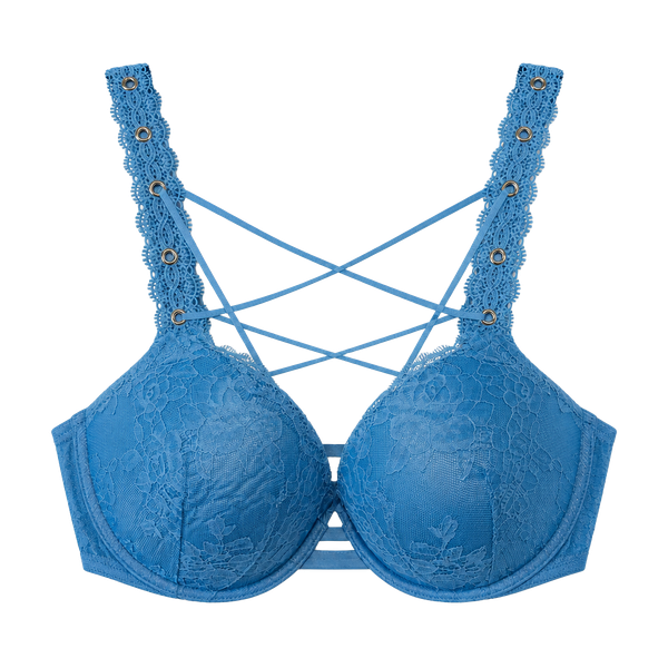 Victoria's Secret Very Sexy Push-Up Bra Size 36D Blue Lace Grommet