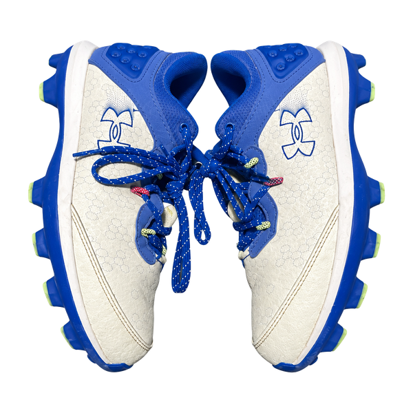 Under Armour Girls/boys 3.5Y Softball Cleats White Blue Lime Green Baseball Shoes