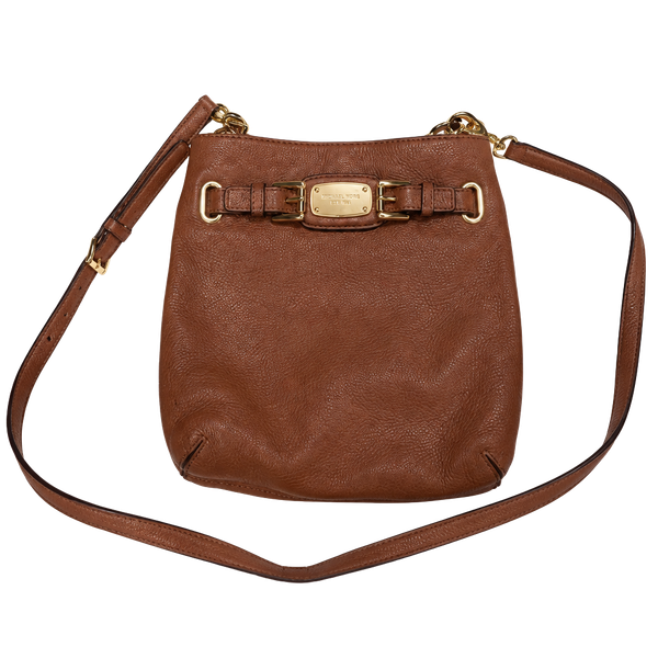 Michael Kors Brown Pebbled Leather Hamilton Crossbody Bag Gold Hardware