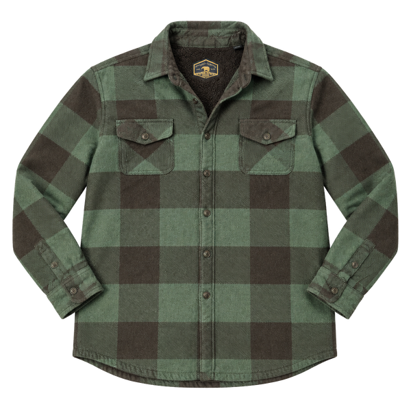 Freedom Foundry Men  Green Black Buffalo Plaid Sherpa Lined Flannel Shirt Jacket