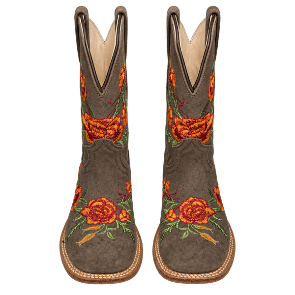McAllen Cowboy Boots KIDS Brown Floral Embroidered Western