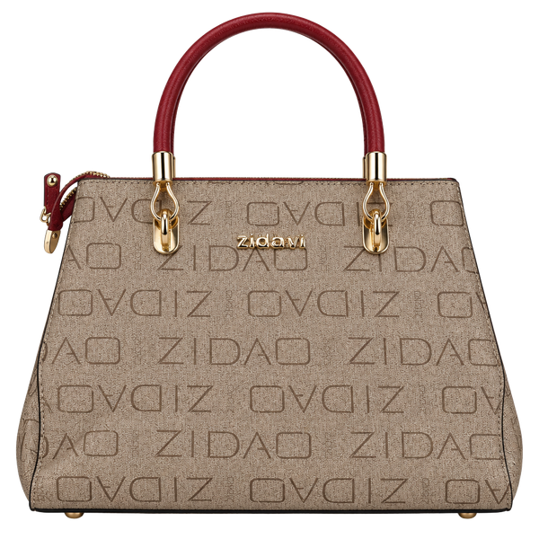 Zidao Monogram Print Top Handle Handbag Red Beige