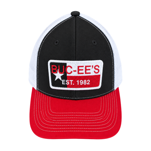 Buc-ee's Trucker Hat Black Red White Texas Flag Est 1982